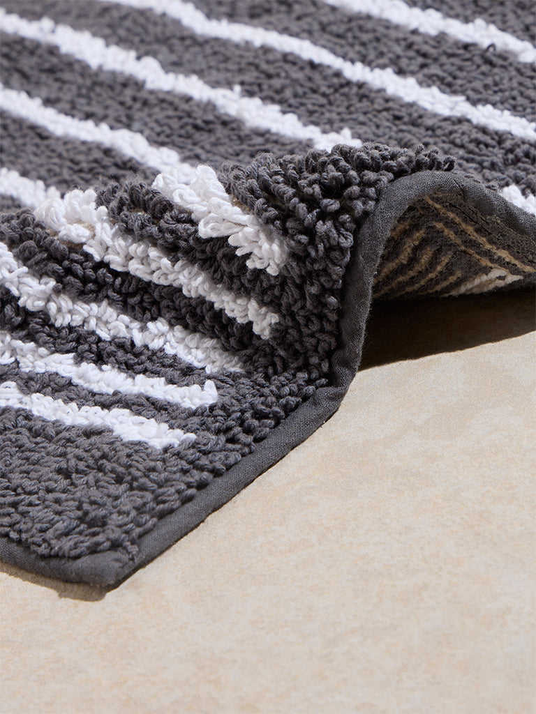Westside Home Charcoal Stripe Printed Bath Mat - Image 2