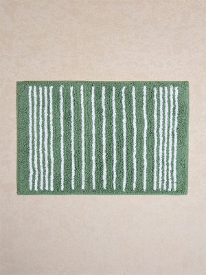 Westside Home Green Stripe Printed Bath Mat