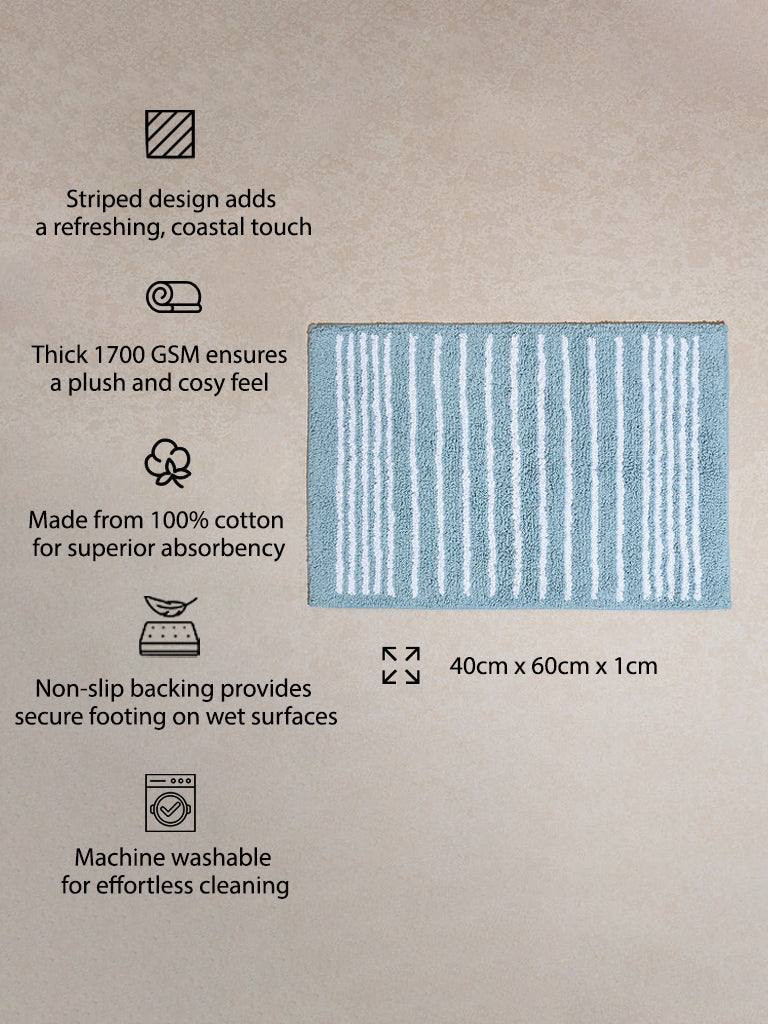 Westside Home Turquoise Stripe Printed Bath Mat - Image 3