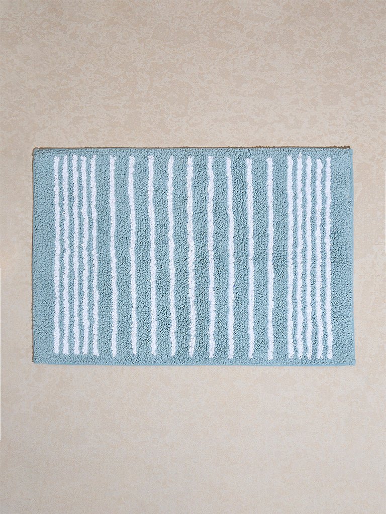 Westside Home Turquoise Stripe Printed Bath Mat