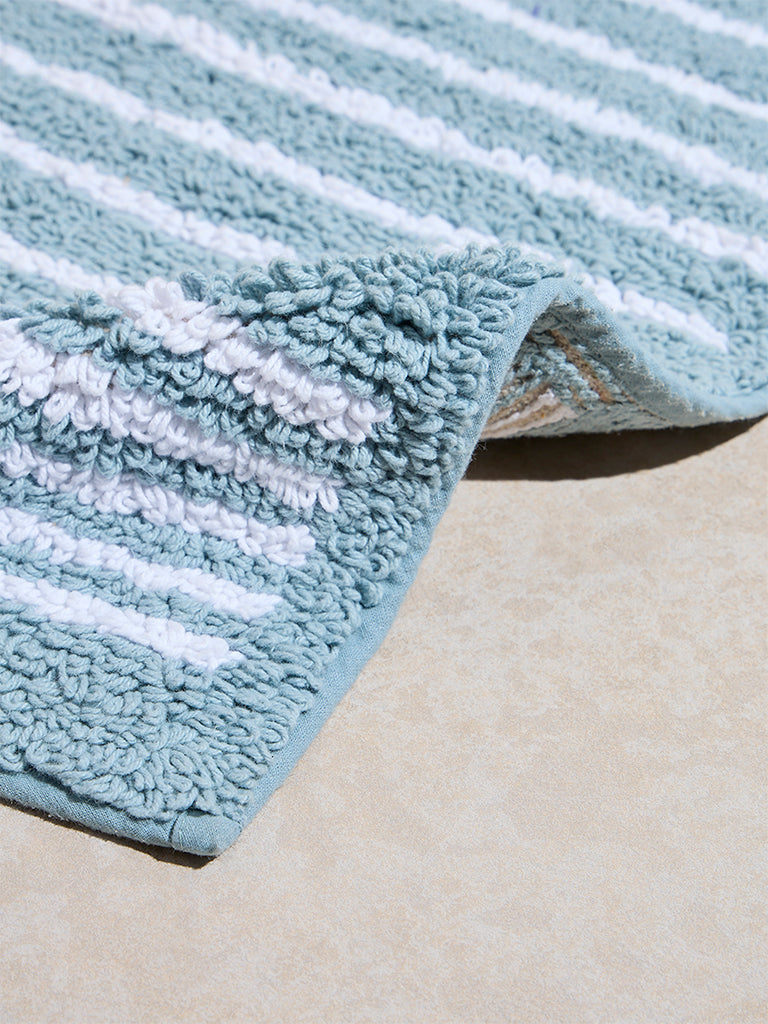 Westside Home Turquoise Stripe Printed Bath Mat - Image 2
