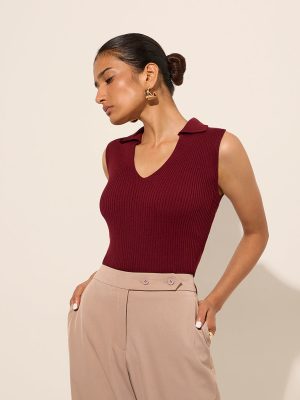 Wardrobe Burgundy Ribbed Top