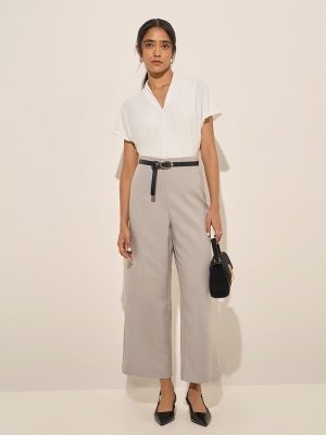 Wardrobe Grey High-Rise Flared Trousers