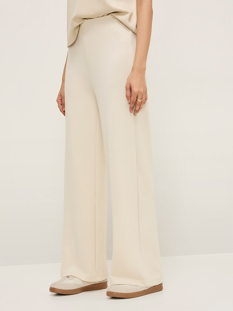 LOV Beige Solid High-Rise Track Pants - Image 3