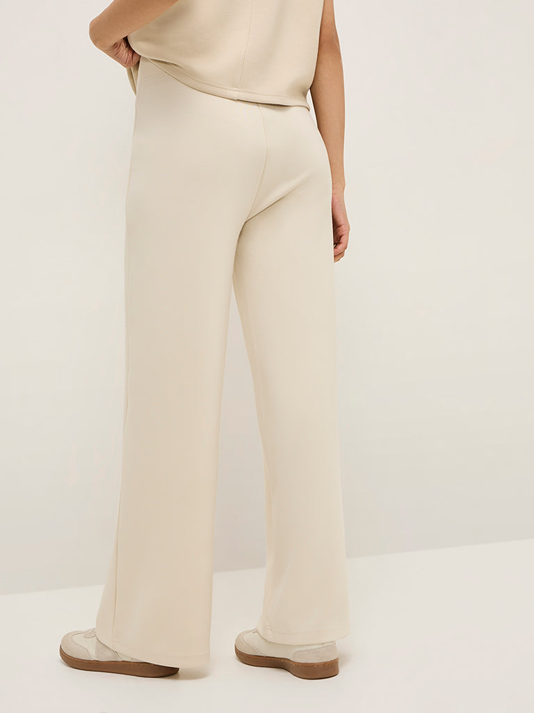 LOV Beige Solid High-Rise Track Pants - Image 4