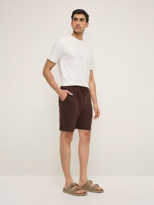 WES Lounge Brown Waffle-Textured Relaxed-Fit Mid-Rise Cotton-Blend Shorts