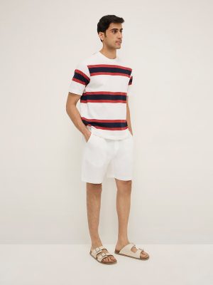 WES Lounge White Waffle-Textured Relaxed-Fit Mid-Rise Cotton-Blend Shorts