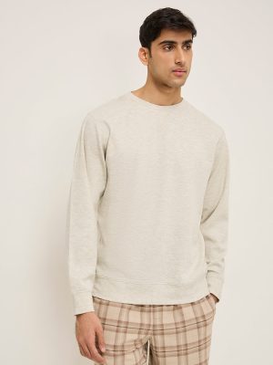 WES Lounge Grey Textured Relaxed-Fit Cotton-Blend T-Shirt