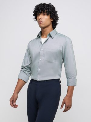 WES Formals Green Slim-Fit Cotton Shirt