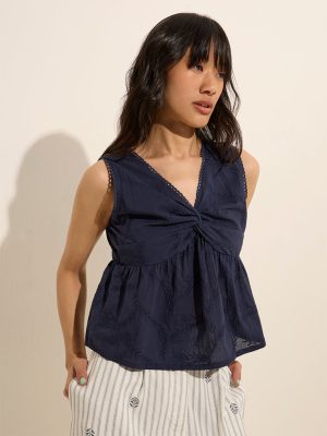 Bombay Paisley Blue Knot-Detailed Cotton Top