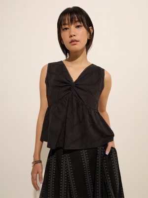 Bombay Paisley Black Embroidered Cotton Top