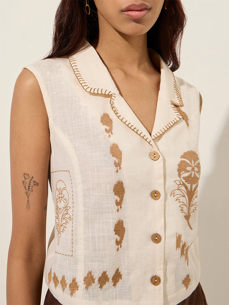 Bombay Paisley Off-White Waistcoat-Style Cotton Top - Image 2