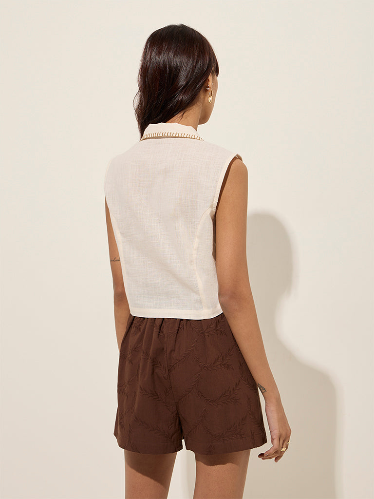 Bombay Paisley Off-White Waistcoat-Style Cotton Top - Image 4