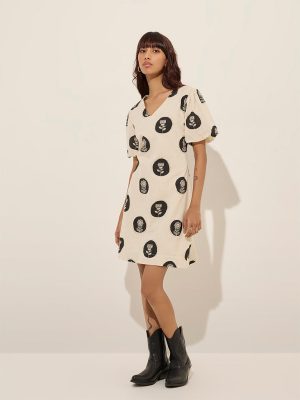 Bombay Paisley Beige Printed Cotton-Blend A-Line Dress