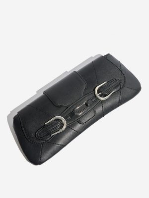 Westside Black Buckle Strap-Detailed Baguette Bag