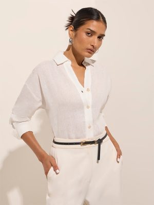 Wardrobe Ivory Solid Linen Shirt
