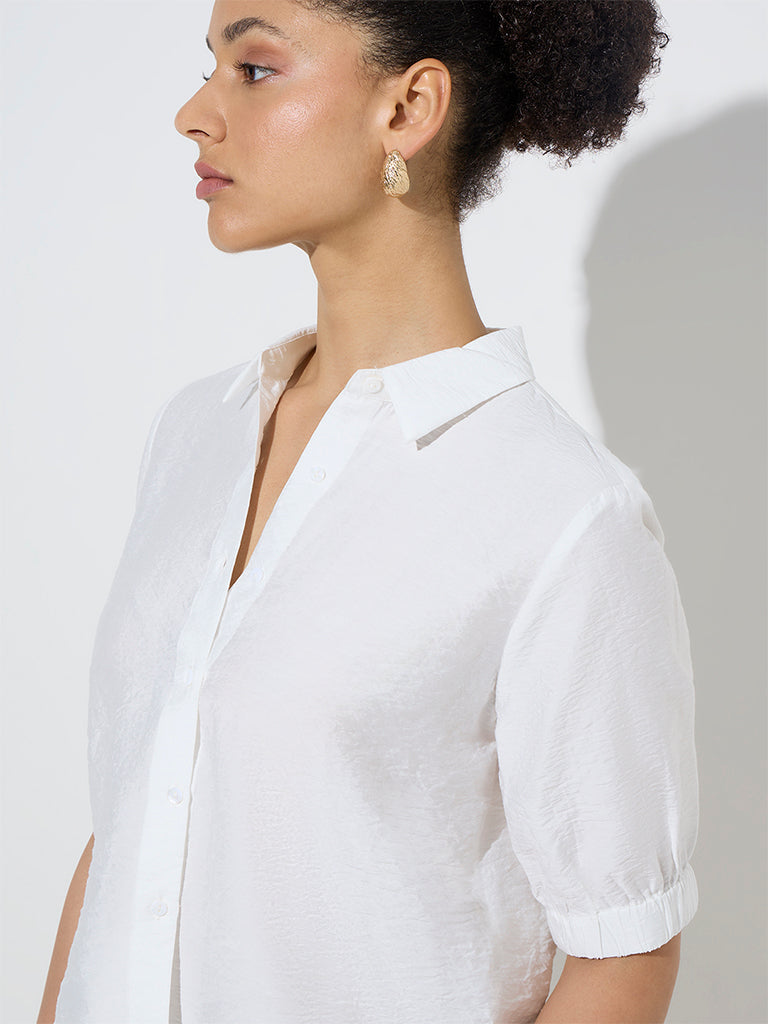 Wardrobe Ivory Crinkle Textured Shirt - Image 2