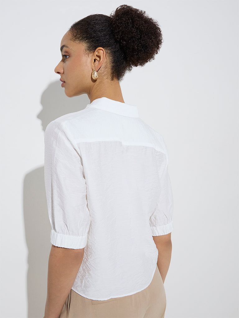 Wardrobe Ivory Crinkle Textured Shirt - Image 4