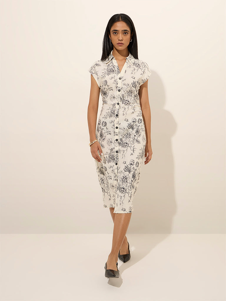 Wardrobe Off-White Floral Printed Shirt Dress - Image 3