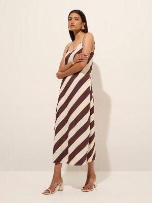 Wardrobe Brown Striped Slip Dress