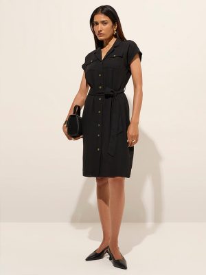 Wardrobe Black Shirt Dress with Belt
