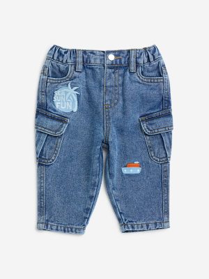 HOP Baby Blue Cargo-Style Relaxed-Fit Mid-Rise Jeans