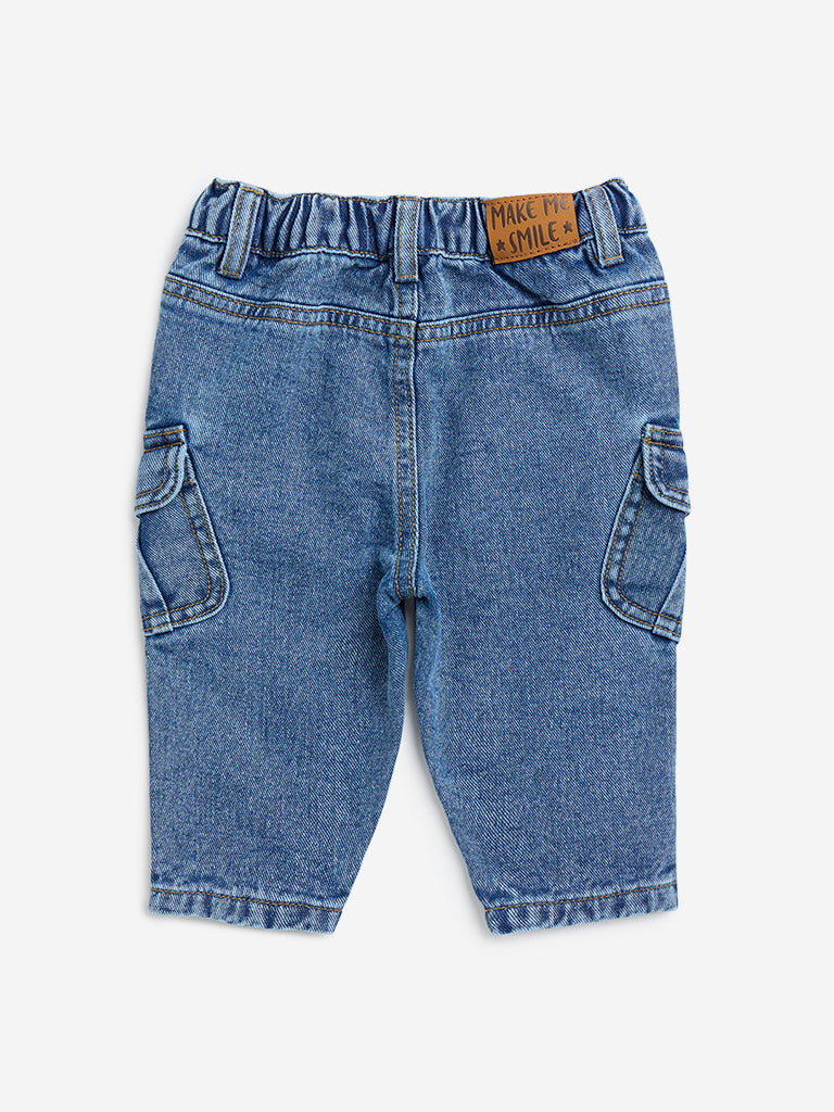 HOP Baby Blue Cargo-Style Relaxed-Fit Mid-Rise Jeans - Image 2