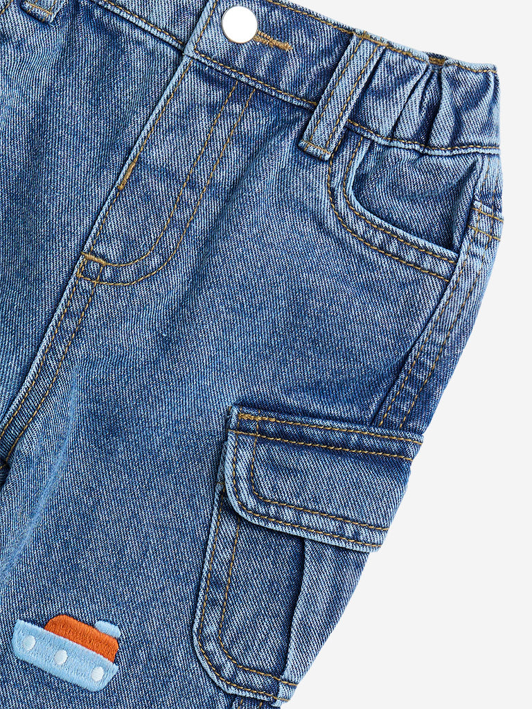 HOP Baby Blue Cargo-Style Relaxed-Fit Mid-Rise Jeans - Image 3
