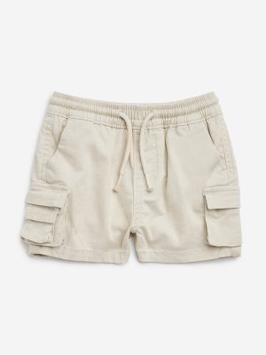 HOP Baby Beige Cargo-Style Mid-Rise Cotton Shorts