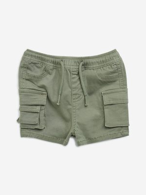 HOP Baby Olive Cargo-Style Mid-Rise Cotton Shorts