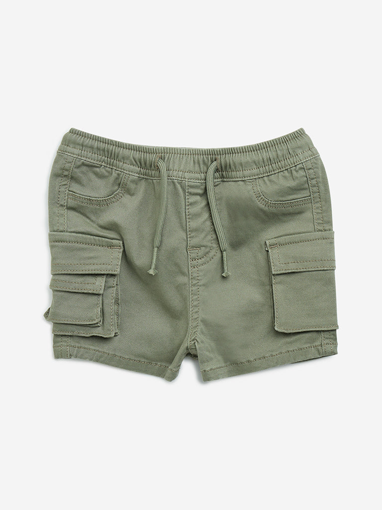 HOP Baby Olive Cargo-Style Mid-Rise Cotton Shorts