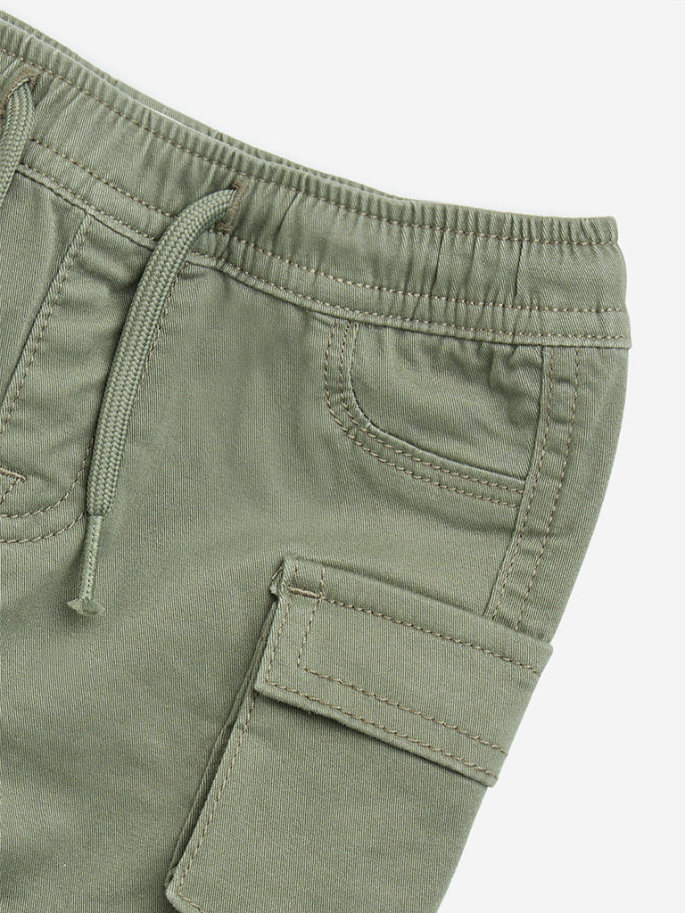HOP Baby Olive Cargo-Style Mid-Rise Cotton Shorts - Image 4