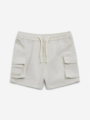 HOP Baby Off-White Cargo-Style Mid-Rise Cotton Shorts