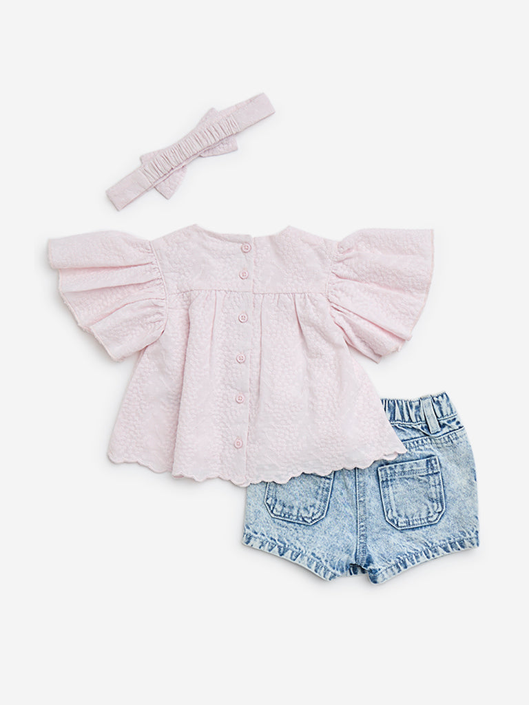 HOP Baby Light Pink Cotton Top. Skorts and Headband Set - Image 2