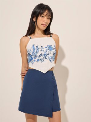 Bombay Paisley Ivory Botanical Printed Cotton Crop Top