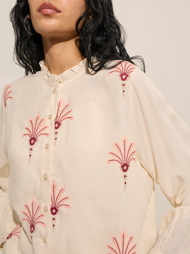 Bombay Paisley Peach Floral Embroidered Cotton Top - Image 2