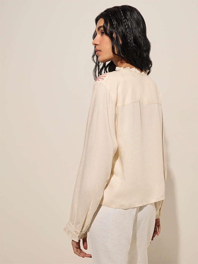 Bombay Paisley Peach Floral Embroidered Cotton Top - Image 4