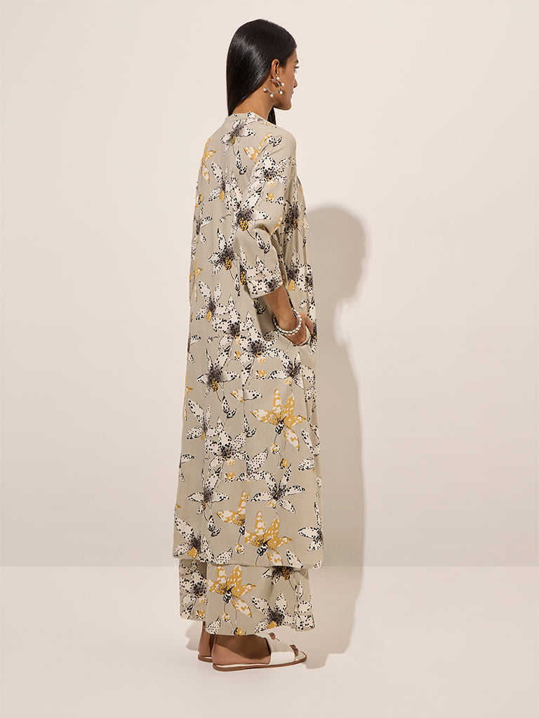 Utsa Grey Floral Printed A-Line Kurta - Image 5