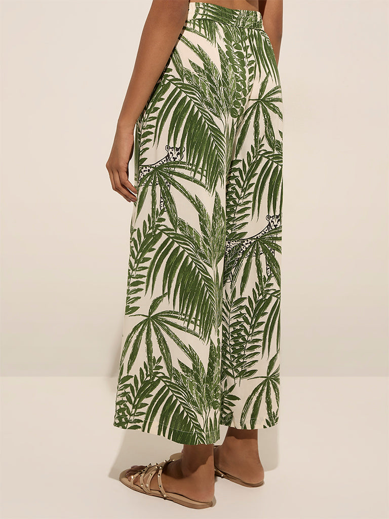Utsa Green Foliage Printed Palazzos - Image 2