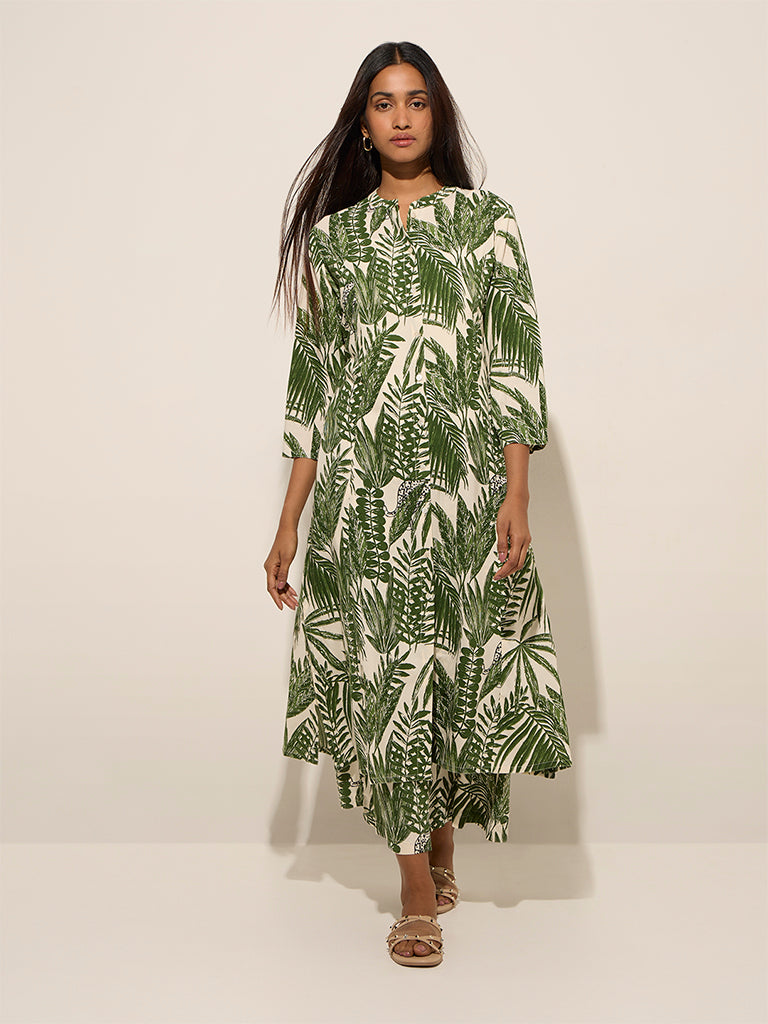 Utsa Green Foliage Printed Palazzos - Image 3