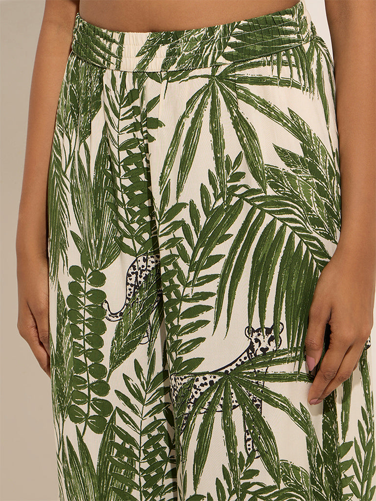 Utsa Green Foliage Printed Palazzos - Image 4