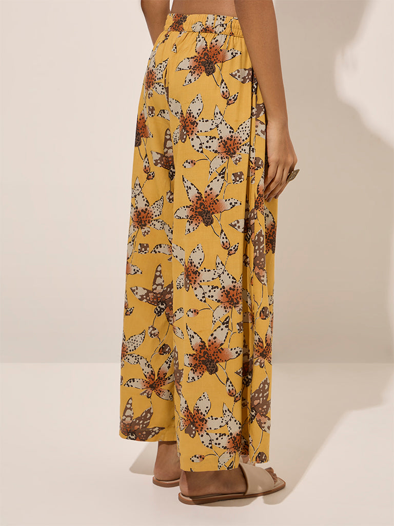 Utsa Yellow Floral Printed Palazzos - Image 3
