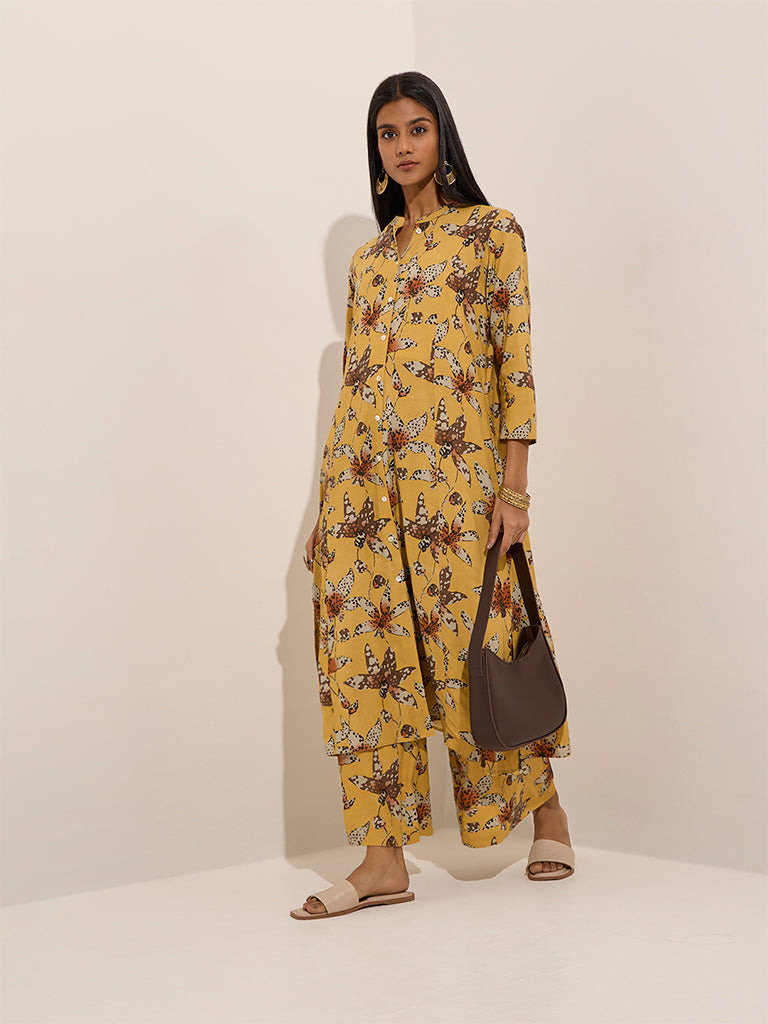 Utsa Yellow Floral Printed Palazzos - Image 4