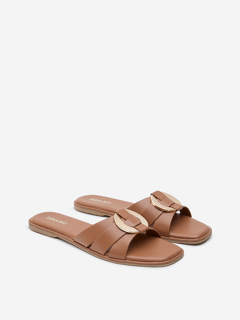 LUNA BLU Tan Metal Detailed Slides - Image 2