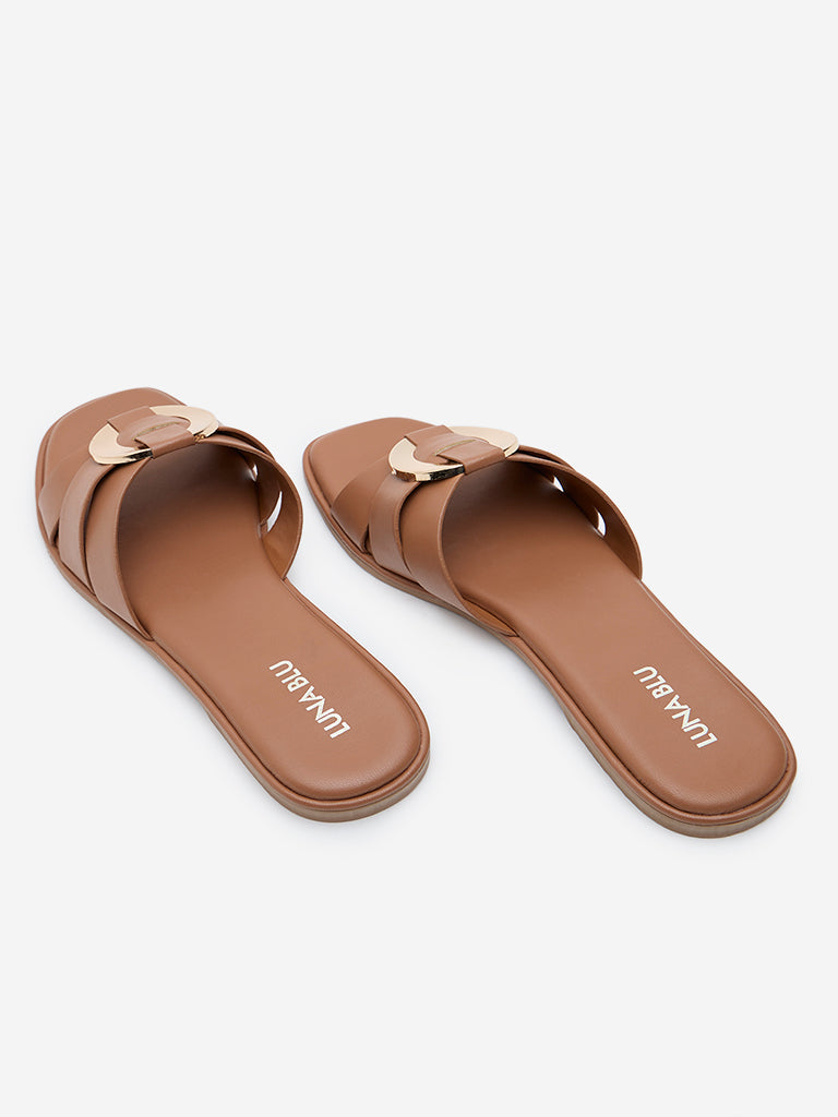 LUNA BLU Tan Metal Detailed Slides - Image 3