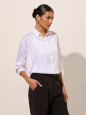 Wardrobe Ivory Self-Striped Shirt with Camisole