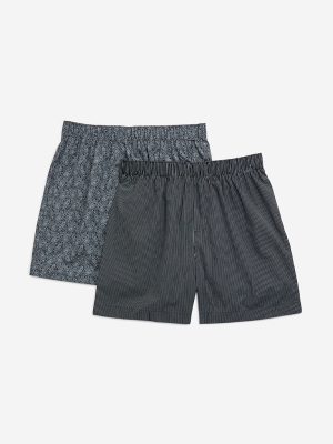 WES Lounge Black Relaxed-Fit Cotton Boxers - Pack of 2