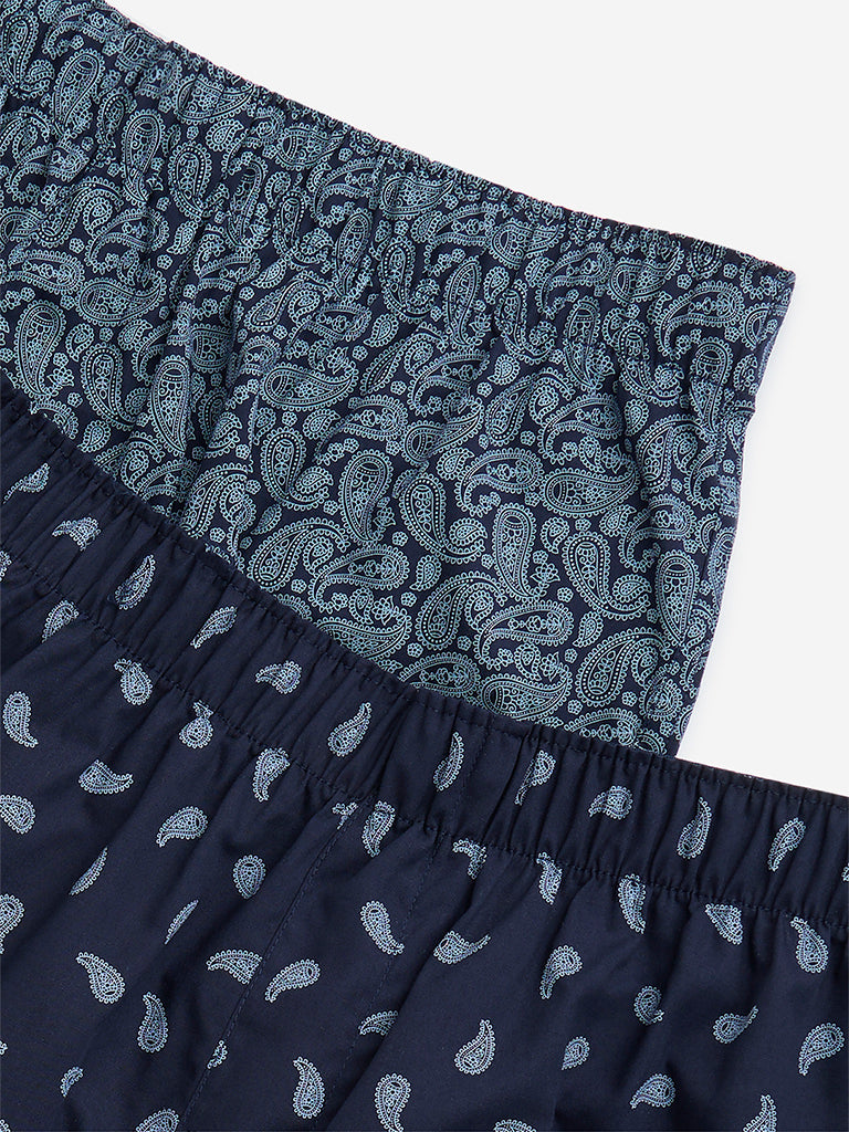 WES Lounge Navy Relaxed-Fit Cotton Boxers - Pack of 2 - Image 3