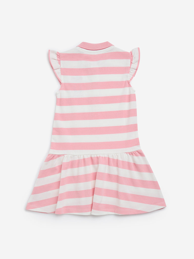 HOP Kids Light Pink Striped Drop-Waist Cotton Dress - Image 2