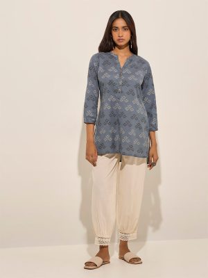 Utsa Light Beige Crochet-Detailed Harem-Style Ethnic Pants